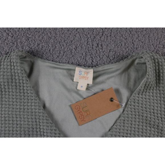 New Surf Gypsy Top Medium Green Basket Weave Twisted Ruched Cropped Pull Over - Picture 3 of 5